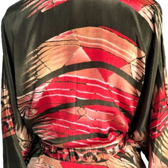 Vintage 100% silk amazing abstract print kimono cover up duster - Picture 10 of 16